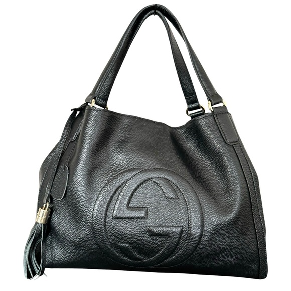 GUCCI Soho Large Black Pebbled Leather Tote Bag Shoulder Bag Women’s - Picture 1 of 17